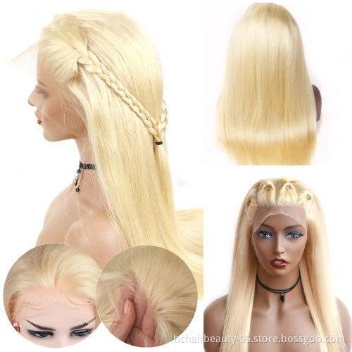 Glueless 613 Blonde Lace frontal Wig 100% Raw Unprocessed Virgin Brazilian Straight Honey Blonde Human Hair Full Lace Wigs